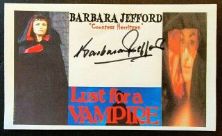 " Lust For Vampire " Barbara Jeffords " Countess Herritz " Autographd 3x5 Index Card