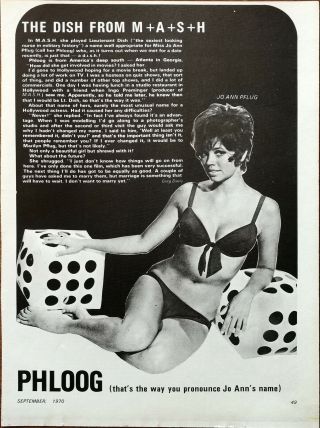 Jo Ann Pflug The Dish From M A S H Vintage Film Star Article 1970