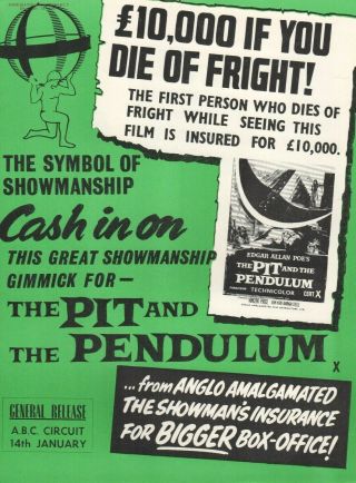 A4 Kine Weekly Advert Pit And The Pendulum Vincent Price Barbara Steele