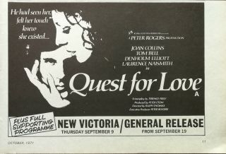 Quest For Love Joan Collins,  Tom Bell,  Denholm Elliot Vintage Film Advert 1971