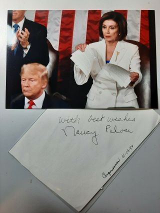Nancy Pelosi " Us Speaker Of The House " Authentic Autograph W/ Photo