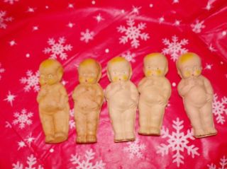 Vintage Toho Occupied Japan Box Of 5 Little Rubber Squeak Toy Baby Dolls
