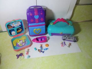 Set Of Three 2017,  2018 Mattel Polly Pocket Playsets With Figures,  Accessories
