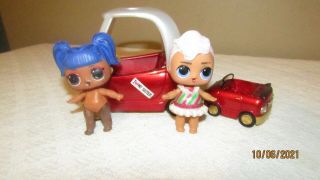 Lol Surprise Little Tikes Cozy Coupe Car With Red Trailer And 2 Dolls (1 Naked)