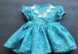 Vintage Turquoise Confetti Print Doll Dress For 18 " Chubby Doll Ideal Compo