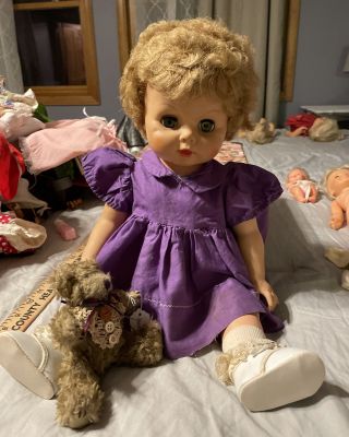 Vintage 20 Inch Vinyl Doll 1960s Rooted Hair Sleep Eyes Baby Doll