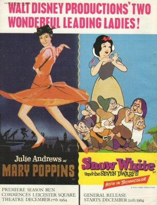 A4 Kine Weekly Advert Mary Poppins & Snow White And The Seven Dwarfs