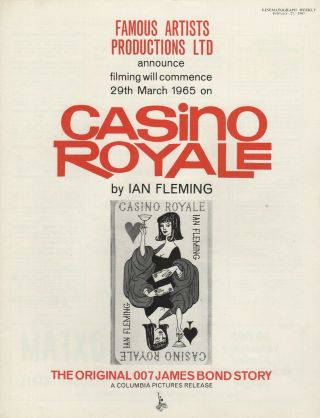 A4 Kine Weekly Advert Casino Royale James Bond Production Starting 1965