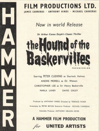 A4 Kine Weekly Advert Hammer Films Hound Of The Baskervilles 1959 Ua 40th