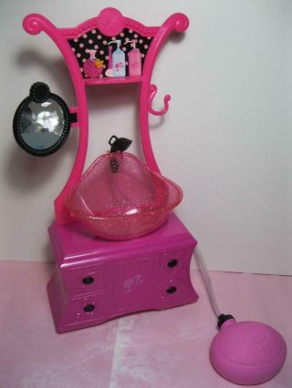 2008 Barbie Doll Styling Salon Wash Hair Color Pink/black Sink Glam Bathroom Set