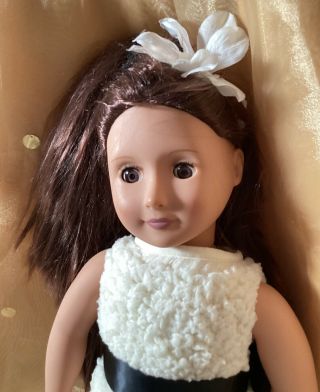 Our Generation Doll 18 " Long Brown Hair Brown Eyes Battat Vguc & Sweater Dress