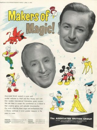 A4 Kine Weekly Advert Walt Disney & Roy Disney Makers Of Magic 1959