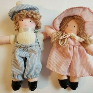 Cute Vintage Cloth Rag Dolls Boy & Girl Twins 6.  5 " Pier 1 Imports Thailand Euc