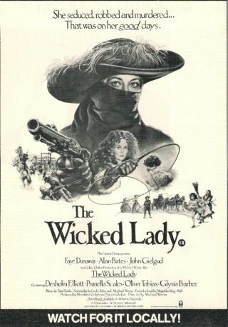 A4 Advert Wicked Lady 1983 Faye Dunaway Alan Bates John Gielgud Prunella Scales