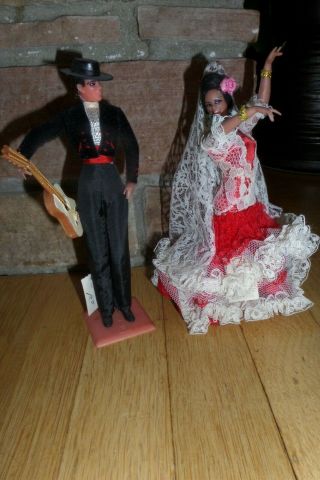 Vintage Marin Chiclana Espana Spanish Doll 7 " Flamenco Dancers Couple Set