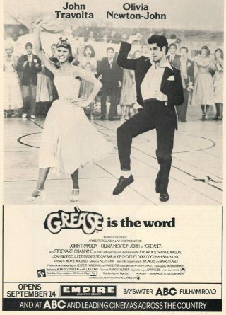 A4 Advert Grease 1978 John Travolta Olivia Newton - John Stockard Channing