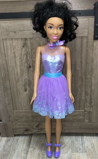 Life Size Barbie 28 " Posable Mattel Best Fashion Friend Doll Black Hair Purple