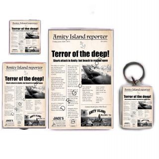 Jaws Amity Island Horror Newspaper Film Keyring Fridge Magnet Gift Idea