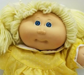 80s Vintage Cabbage Patch Doll Coleco,  Lemon Blonde Hair Blue Eyes Yellow Outfit