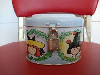 Vintage 1998 Madeline And Friends Metal/ Tin Coin Bank Box.  Has Lock/keys
