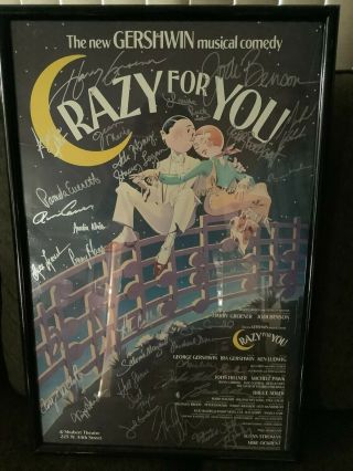Crazy For You Broadway Window Card Signed By Entire Cast - Professionally Framed