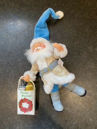 Annalee 8” Shopping Blue Santa Doll Figure Seasons Greetings 2002