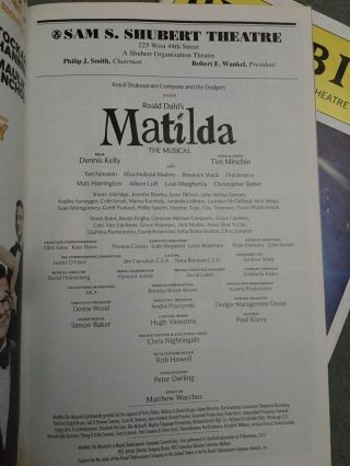 Matilda The Musical Broadway Playbill Shubert Theatre 2015