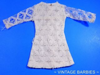 Vintage Barbie Doll Sized White Lace Dress Near 1960 