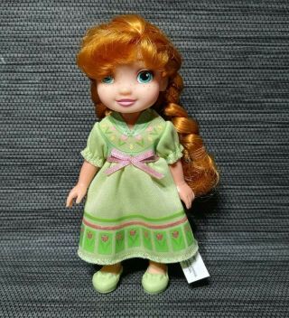 Jakks Pacific Disney Frozen Anna Toddler Mini Doll 6 " Green Tulip Dress Braided