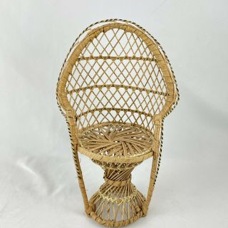 Wicker Chair For Doll Or Plant 12 " Rattan Fan Back Stand