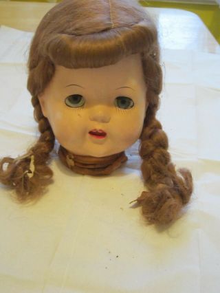 Vintage 6 Inch Hard Plastic Doll Head Hazel Eyes Dark Blonde Braids