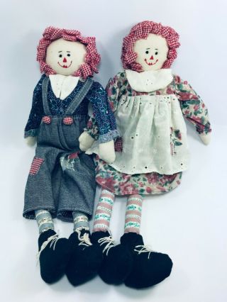 Vintage Raggedy Ann & Andy Handmade 16 - 1/2” Dolls