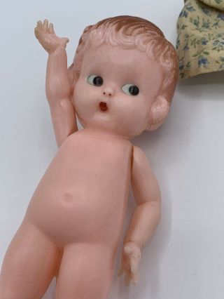 Vintage Knickerbocker Plastic Co.  Girl Baby Doll and Dress 6” 2