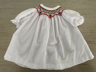 Rosalina Smocked Christmas Holiday 10 " Baby Doll Dress White Red Green